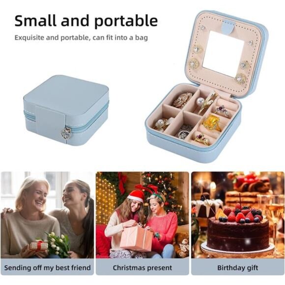 Travel Jewelry Case Small Jewelry Organizer Box with Mirror Gift for Women Girls - Picture 5 of 7
